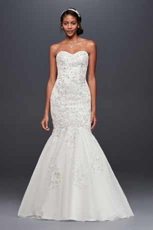 Metallic-Beaded Lace Trumpet Wedding Dress | David's Bridal